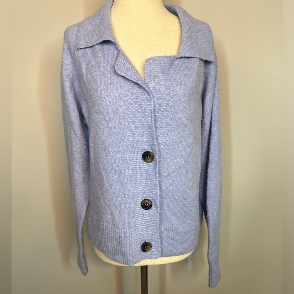Sz XL Pink Rose periwinkle blue button front collared cardigan sweater very soft